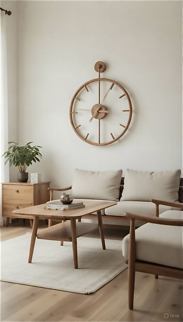 ساعت دیواری گرد چوبی تمام چوب طبیعی راش میله ای بیرنگ ۸۰ سانت